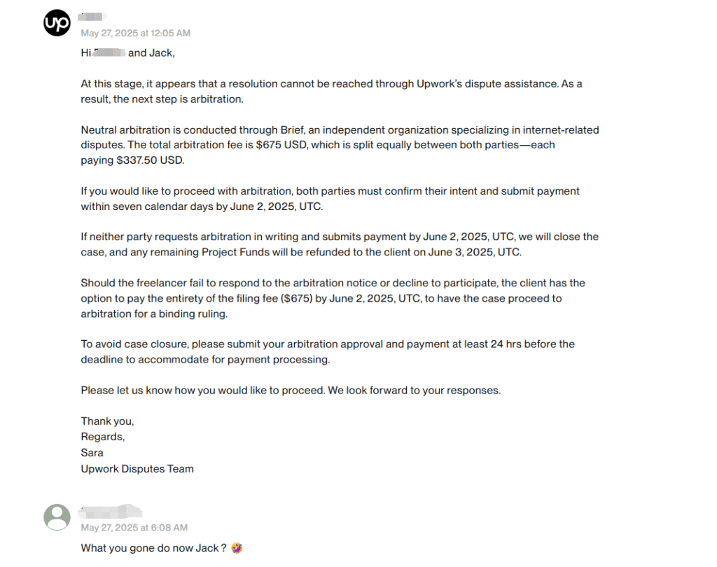 Dispute Case in Upwork